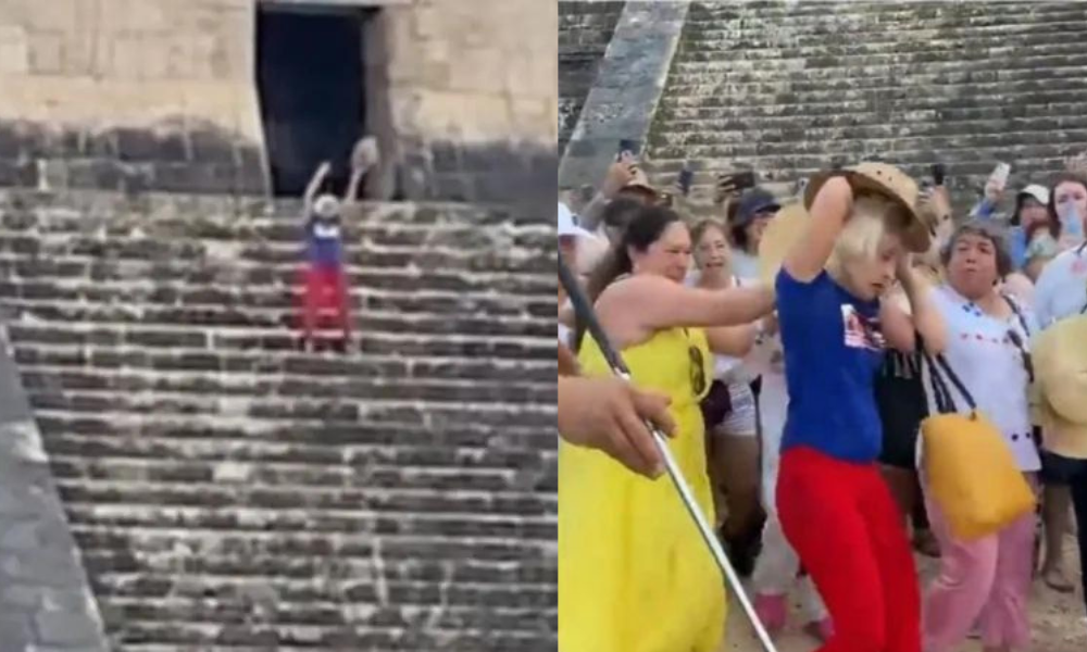 Turista causa polémica al subirse sin permiso a pirámide de Chichén Itzá