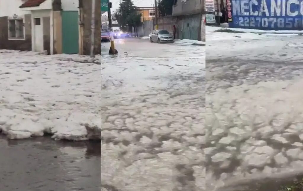 Granizada en Puebla forma ríos de hielo