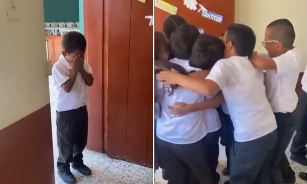 Conmovedor momento: niño sorprendido con su primera fiesta de cumpleaños en la escuela